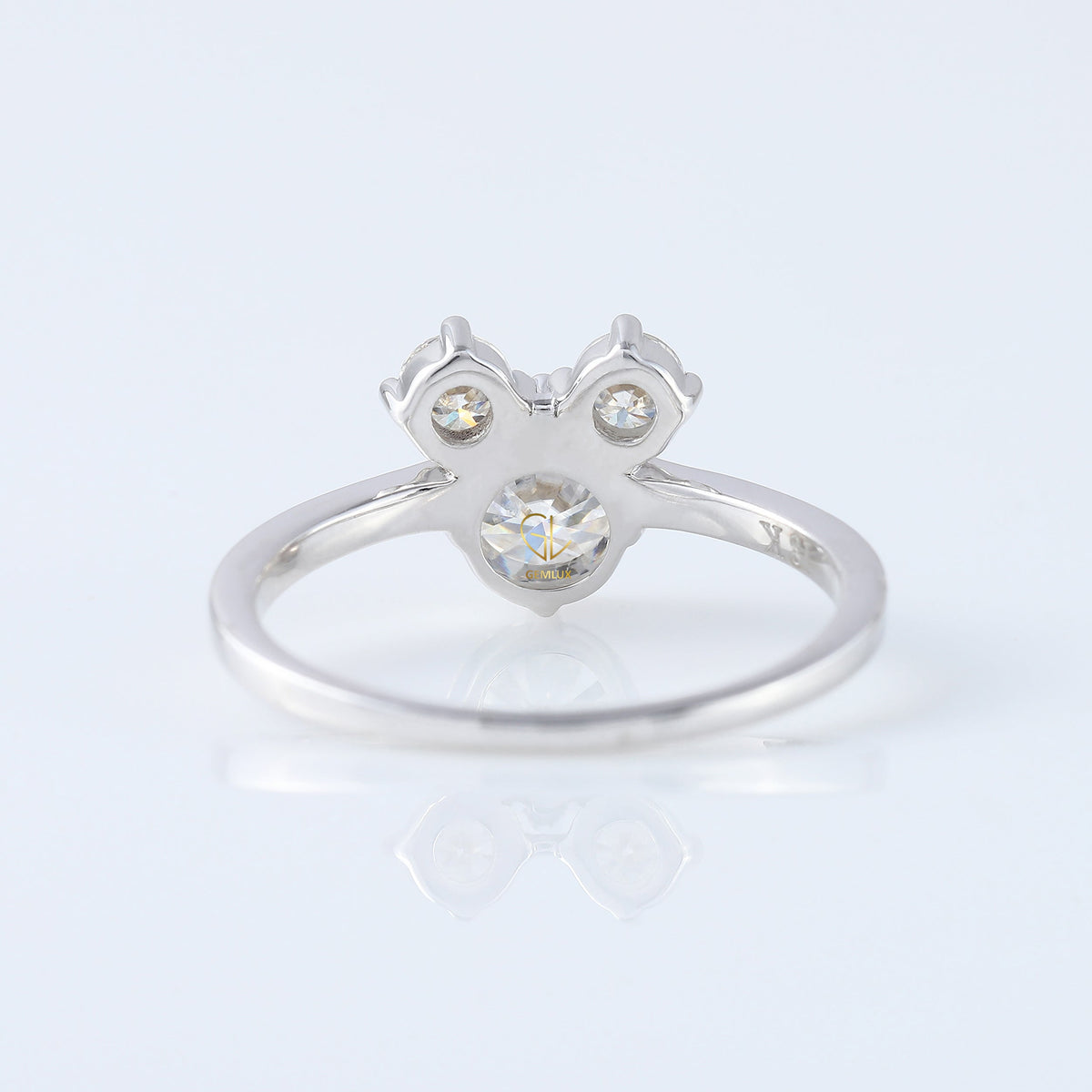 Three Stone Round Cut Lab Grown Mouse Ears Ring