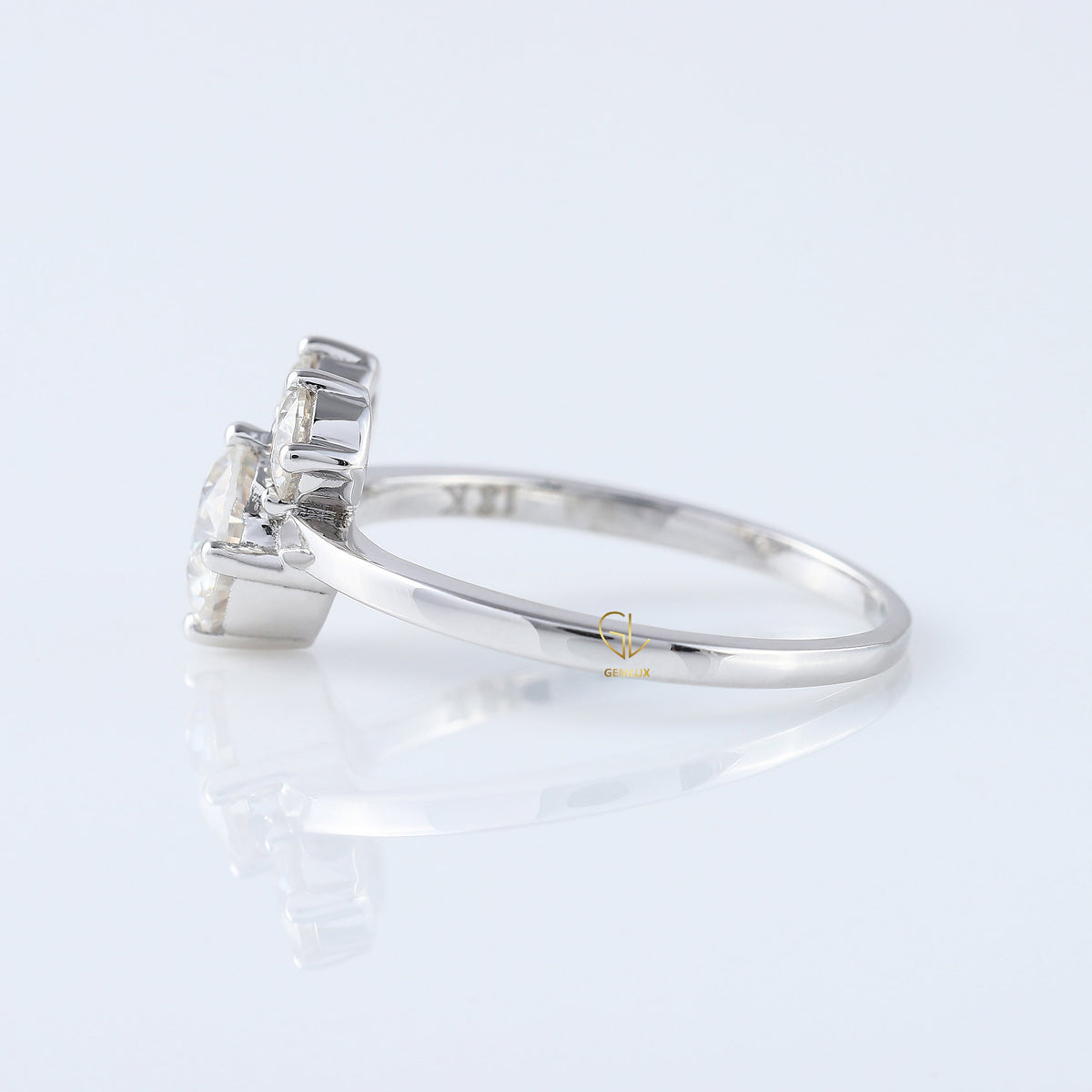 Three Stone Round Cut Lab Grown Mouse Ears Ring