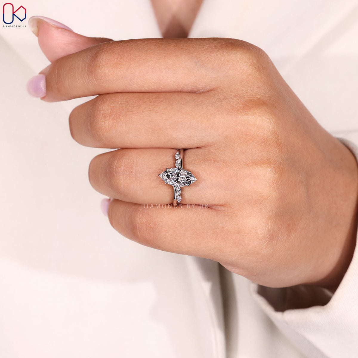 Hidden Halo Marquise Cut Engagement Ring