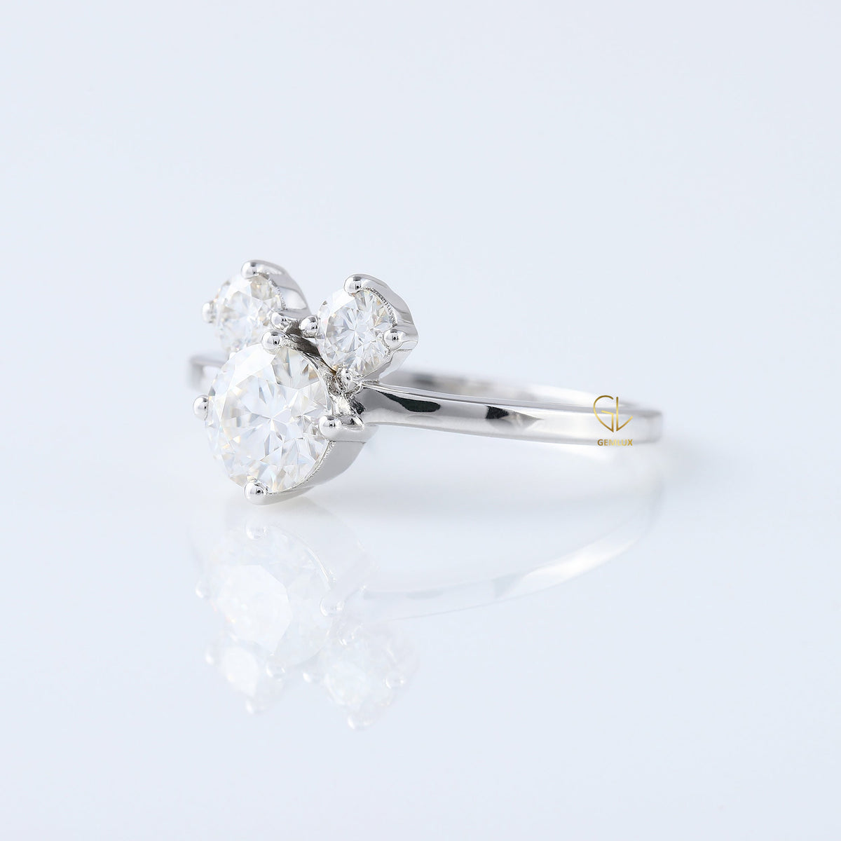 Three Stone Round Moissanite Mouse Ears Fairy Tale Ring
