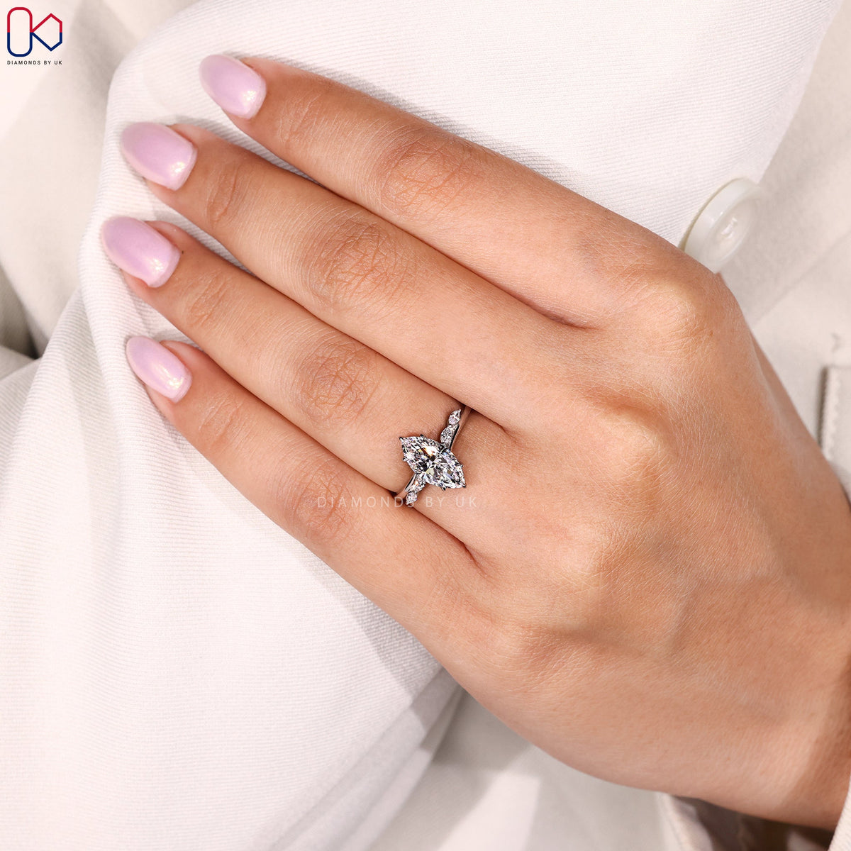 Hidden Halo Marquise Cut Engagement Ring