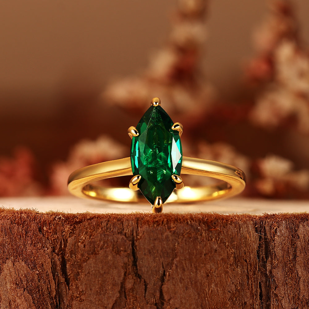 2.07CT Marquise Cut Lab Emerald Elegant Solitaire Engagement Ring