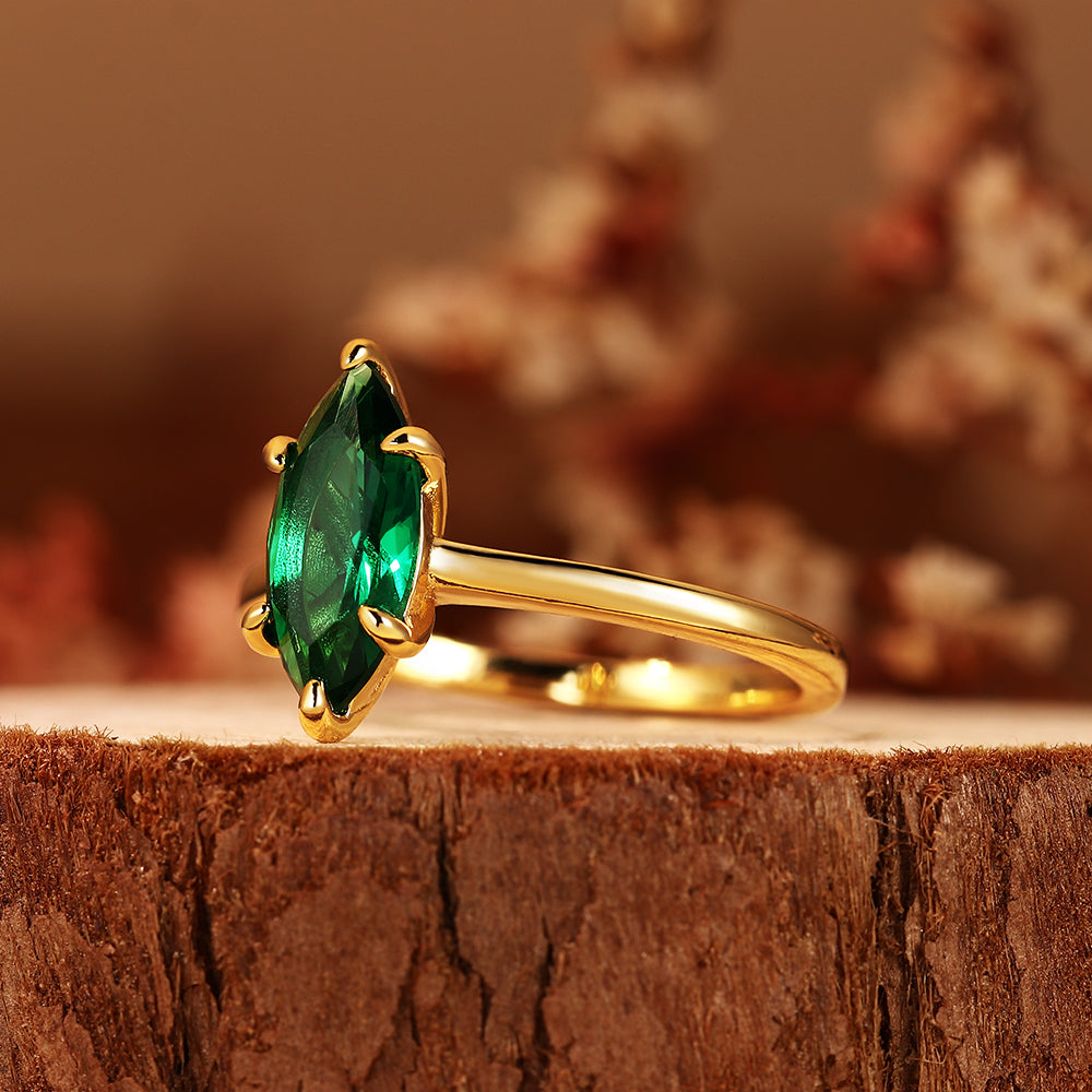 2.07CT Marquise Cut Lab Emerald Elegant Solitaire Engagement Ring