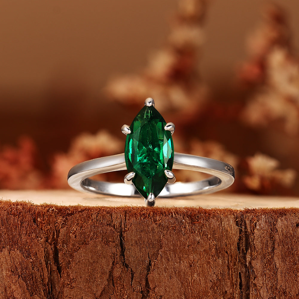 2.07CT Marquise Cut Lab Emerald Elegant Solitaire Engagement Ring