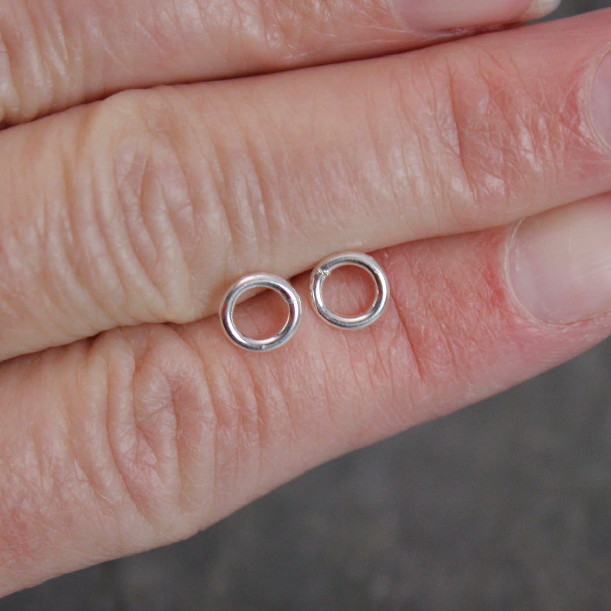 Tiny Sterling Silver Circle Stud Earrings | Handmade Jewelry