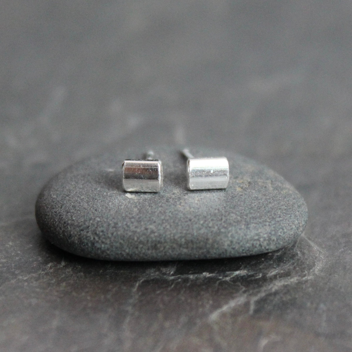 Tiny Sterling Silver Rounded Square Stud Earrings | Handmade Jewelry