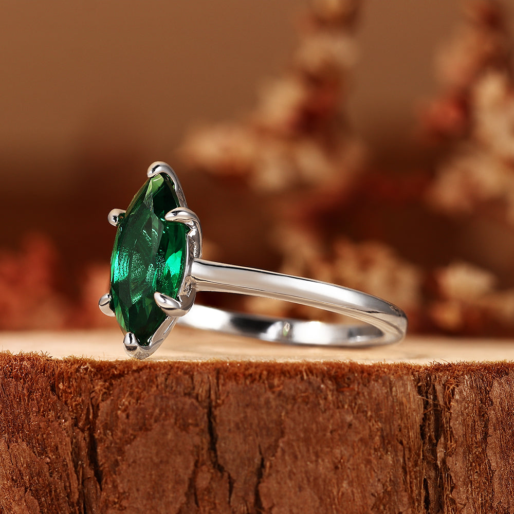 2.07CT Marquise Cut Lab Emerald Elegant Solitaire Engagement Ring