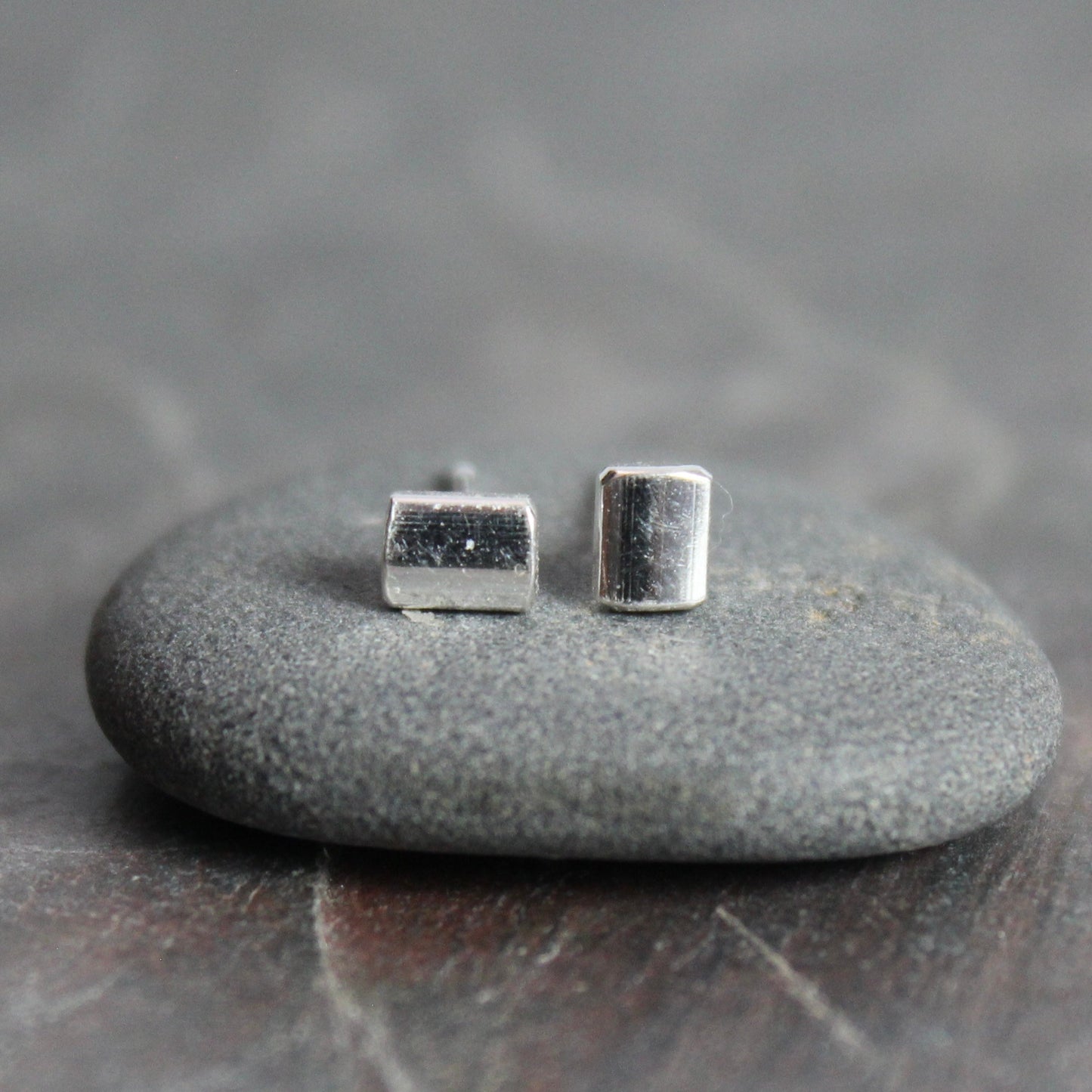 Tiny Sterling Silver Rounded Square Stud Earrings | Handmade Jewelry