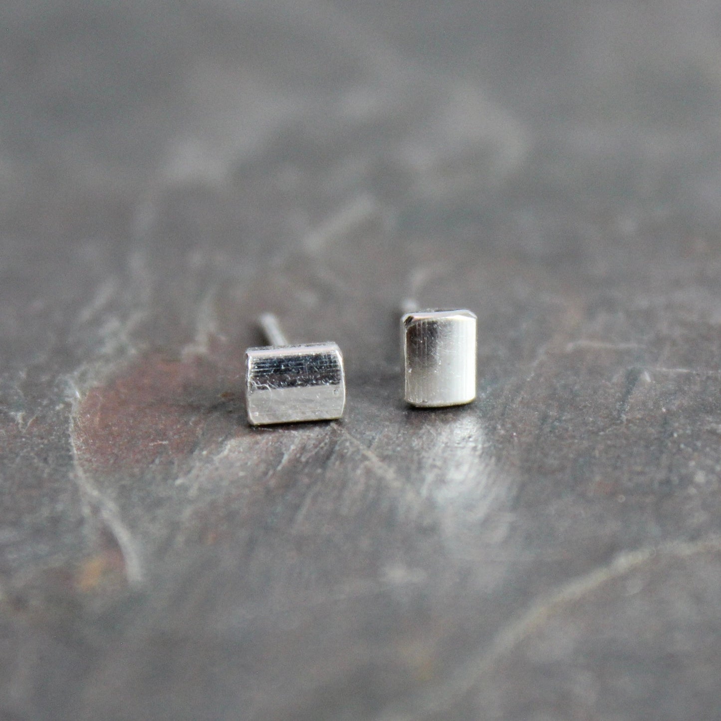 Tiny Sterling Silver Rounded Square Stud Earrings | Handmade Jewelry