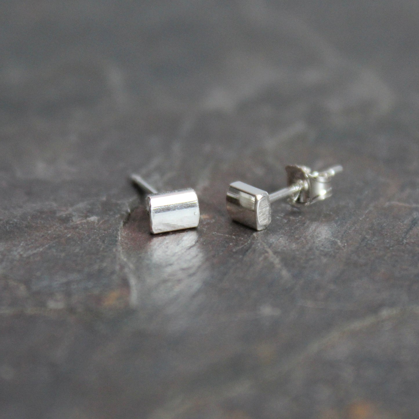 Tiny Sterling Silver Rounded Square Stud Earrings | Handmade Jewelry