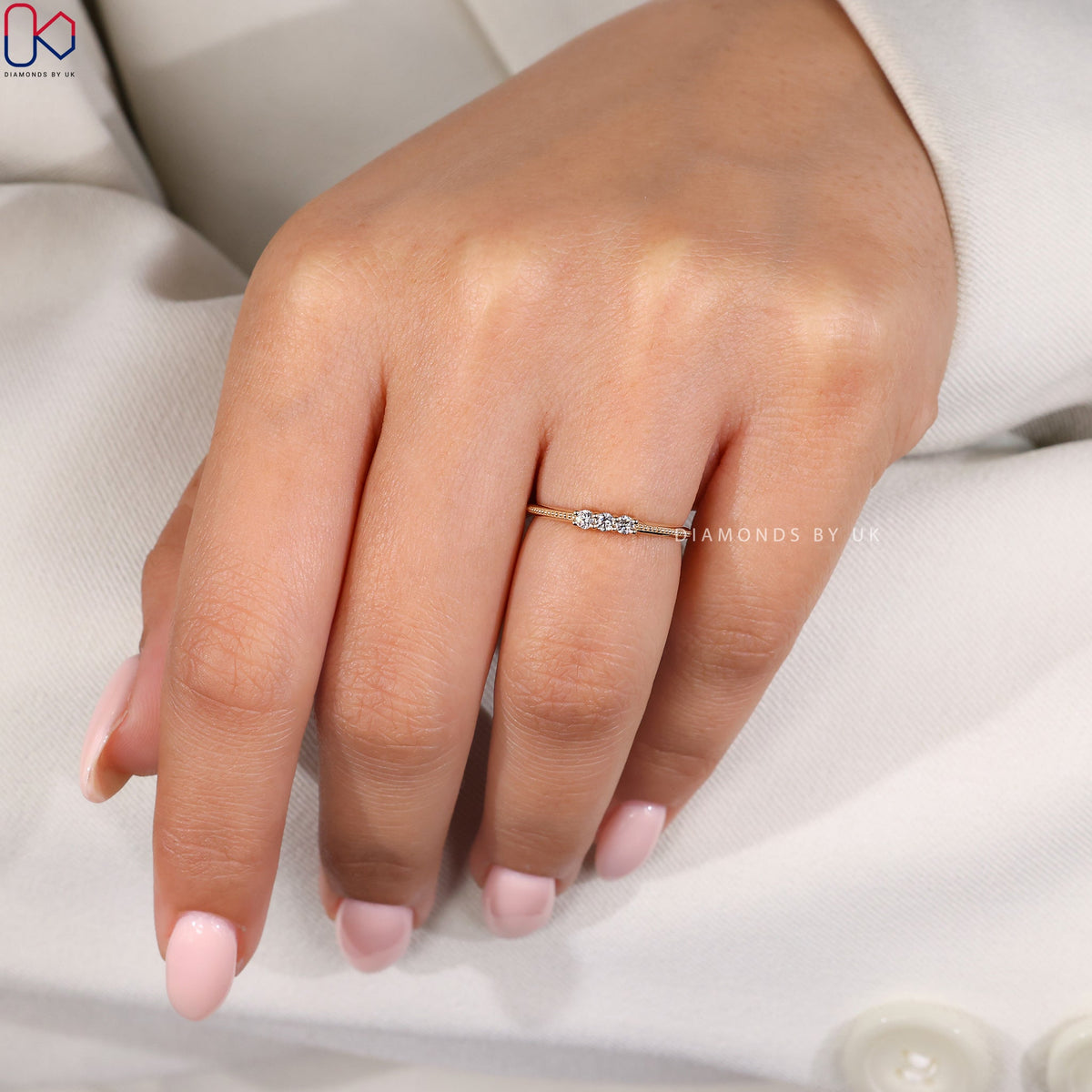 Round 3 Stone Wedding Band In Yellow Gold
