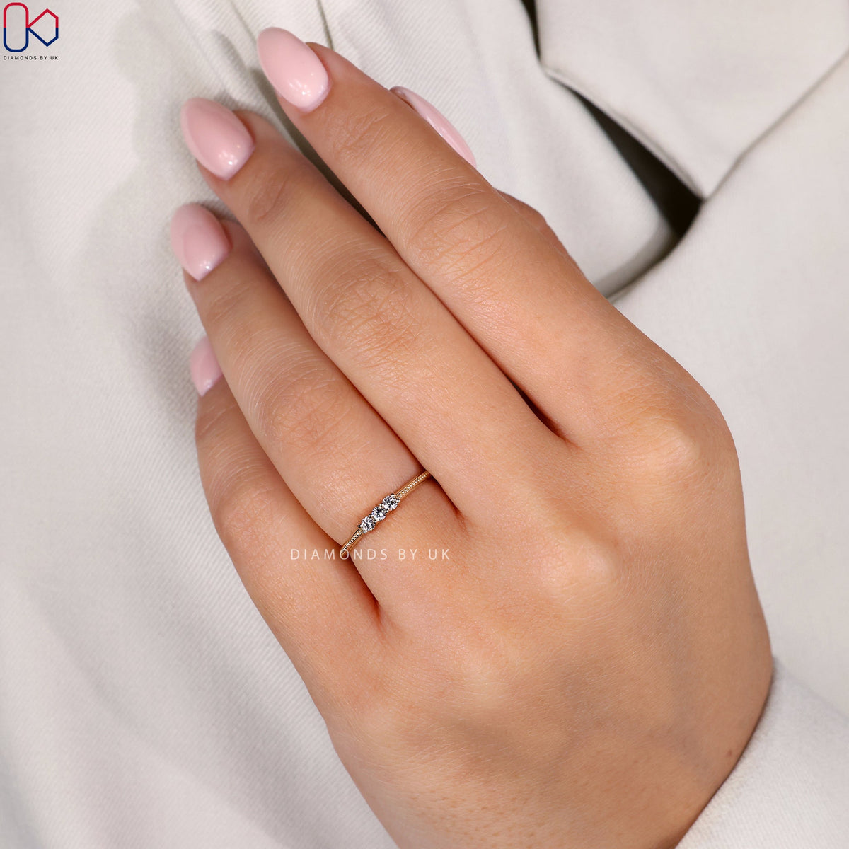 Round 3 Stone Wedding Band In Yellow Gold