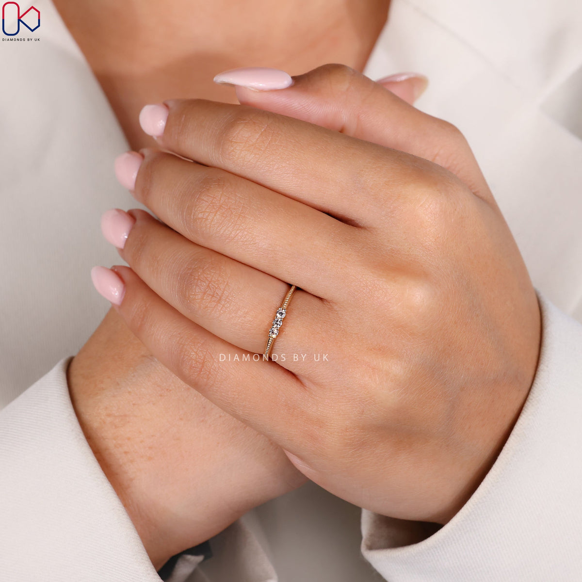 Round 3 Stone Wedding Band In Yellow Gold