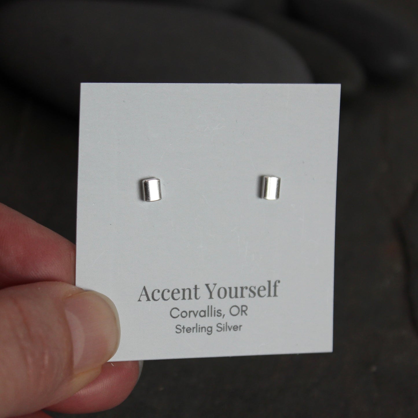 Tiny Sterling Silver Rounded Square Stud Earrings | Handmade Jewelry