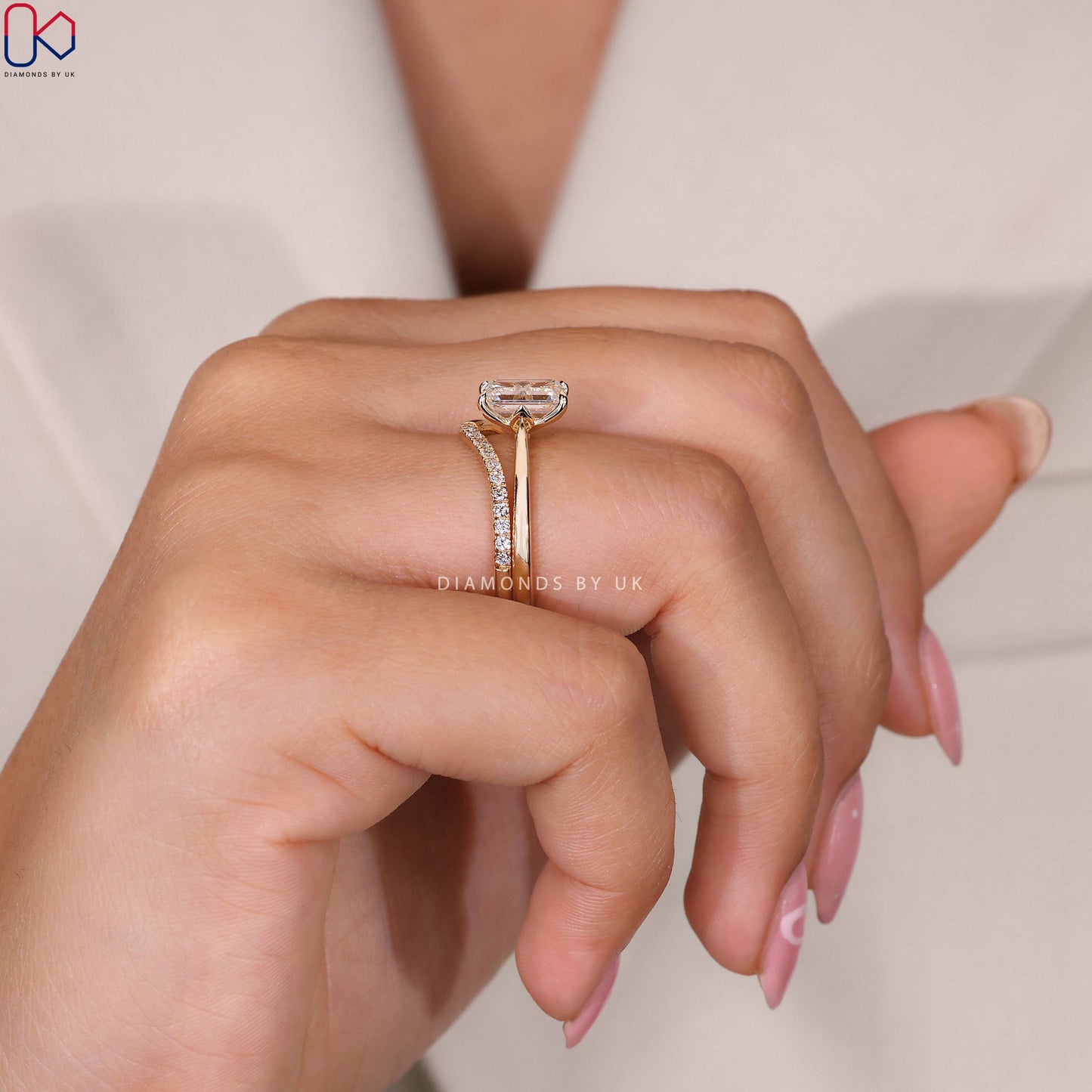 Emerald Cut Solitaire Ring with Wedding Band