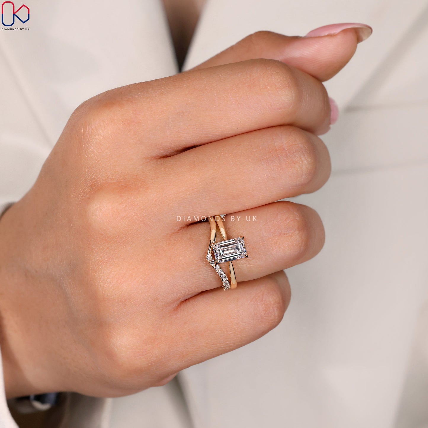 Emerald Cut Solitaire Ring with Wedding Band