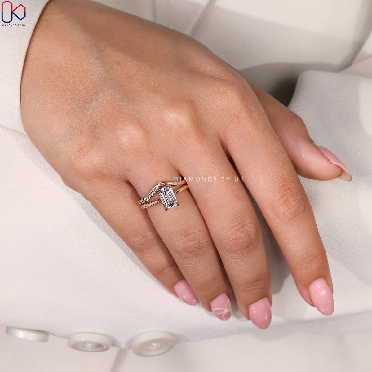 Emerald Cut Solitaire Ring with Wedding Band