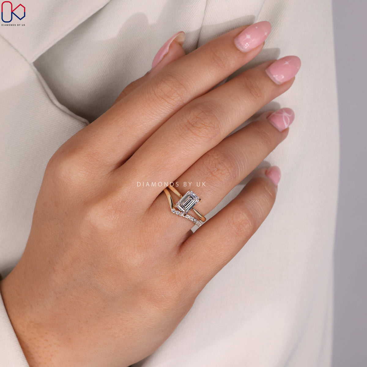Emerald Cut Solitaire Ring with Wedding Band