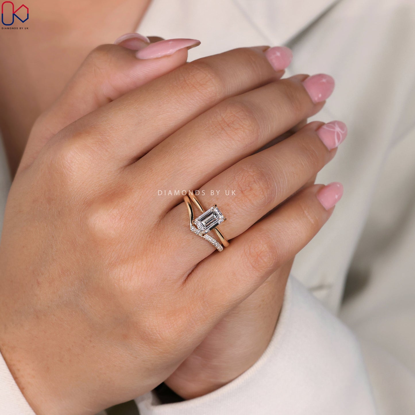 Emerald Cut Solitaire Ring with Wedding Band