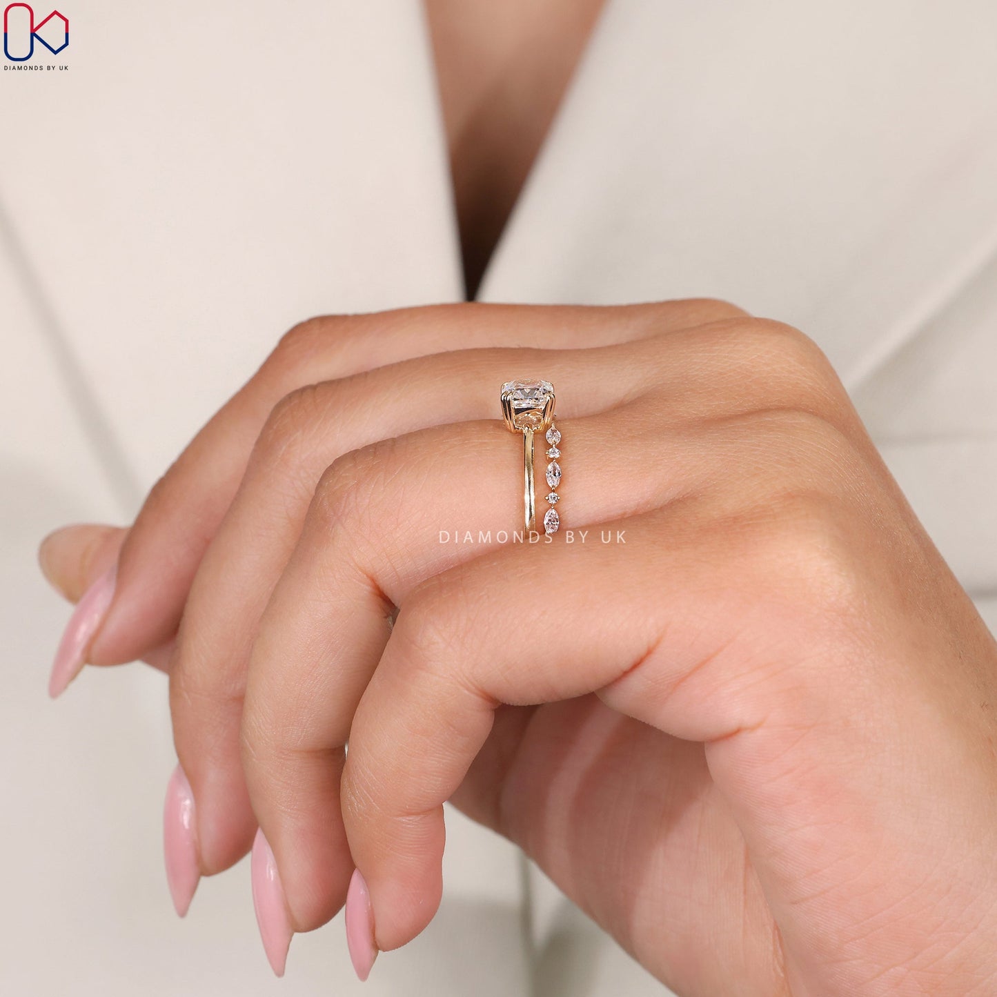Solitaire Style Cushion Cut Ring with Wedding Band