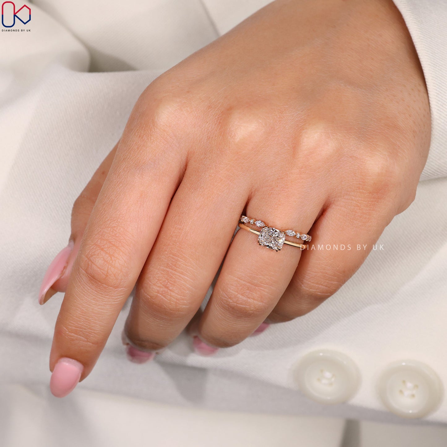 Solitaire Style Cushion Cut Ring with Wedding Band