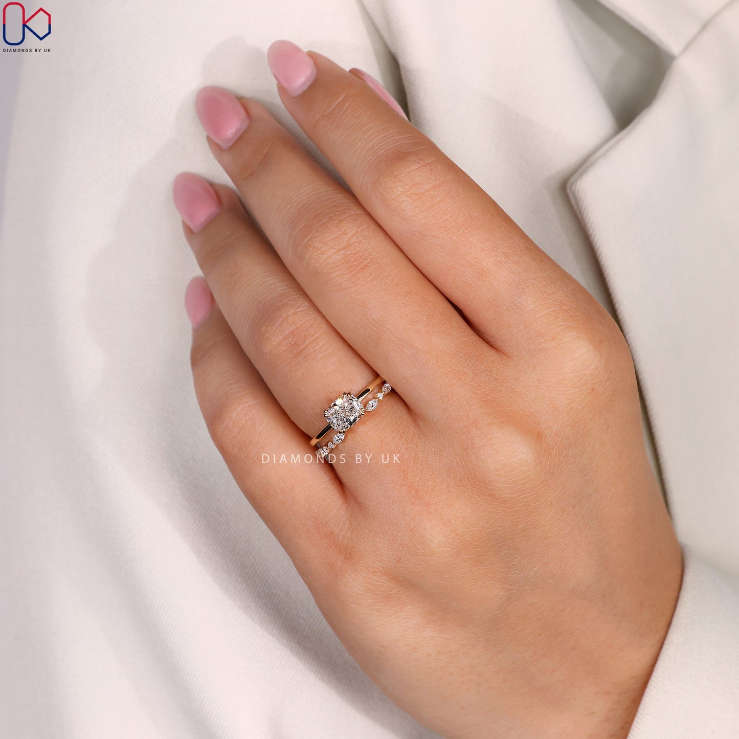 Solitaire Style Cushion Cut Ring with Wedding Band