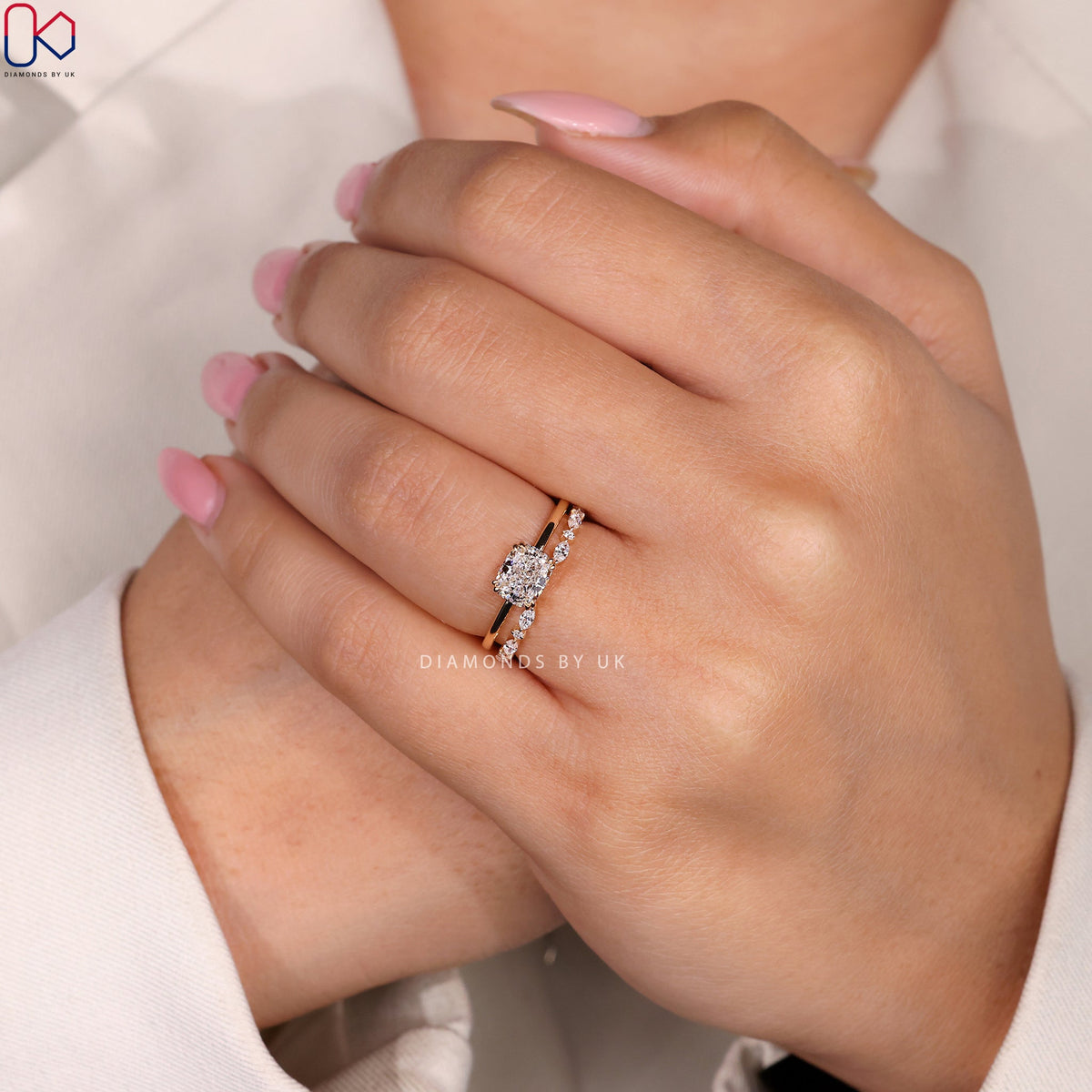 Solitaire Style Cushion Cut Ring with Wedding Band