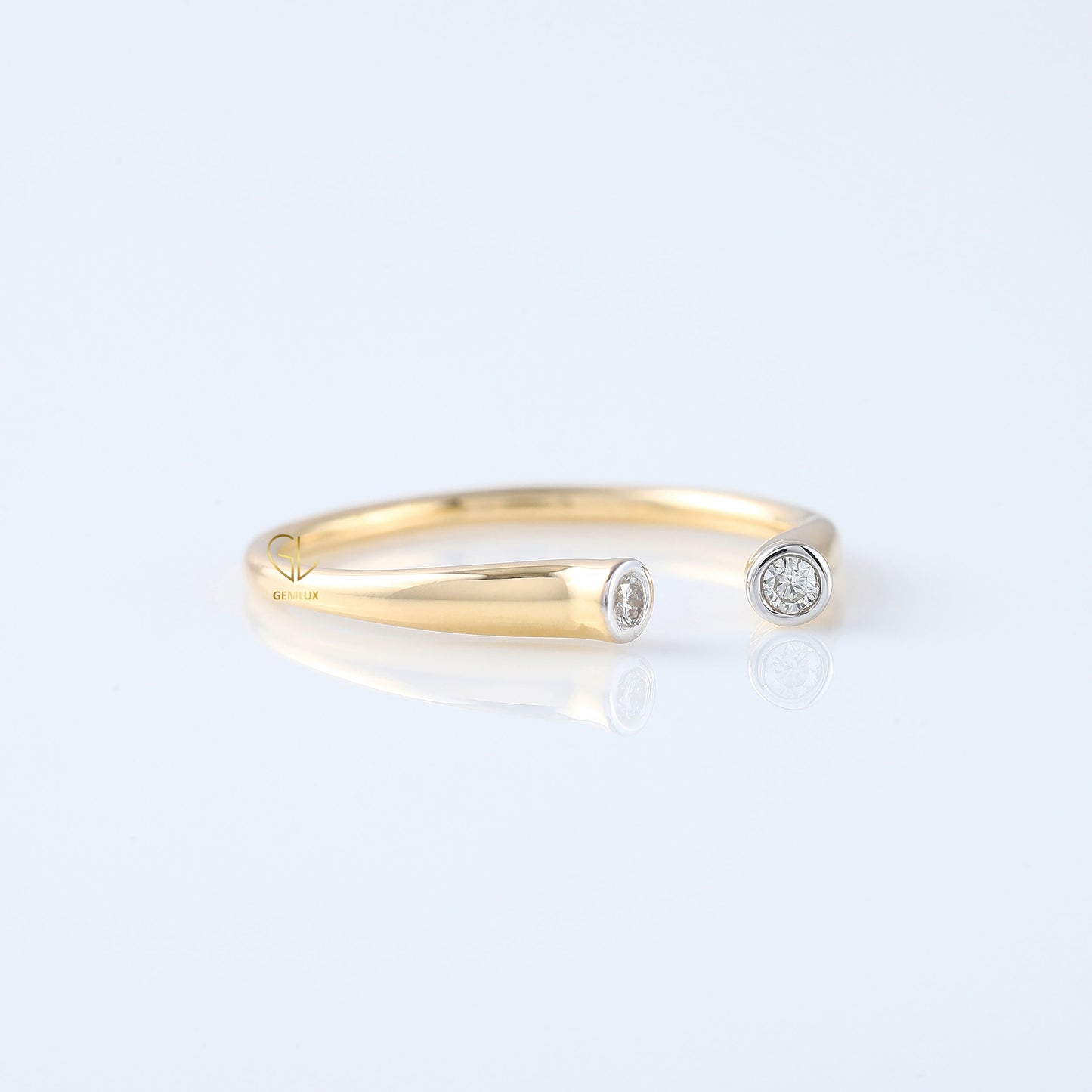 Open Cuff Two Stone Bezel Set Thin Stackable Band