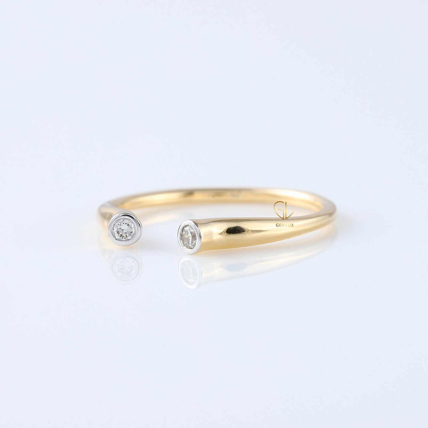 Open Cuff Two Stone Bezel Set Thin Stackable Band