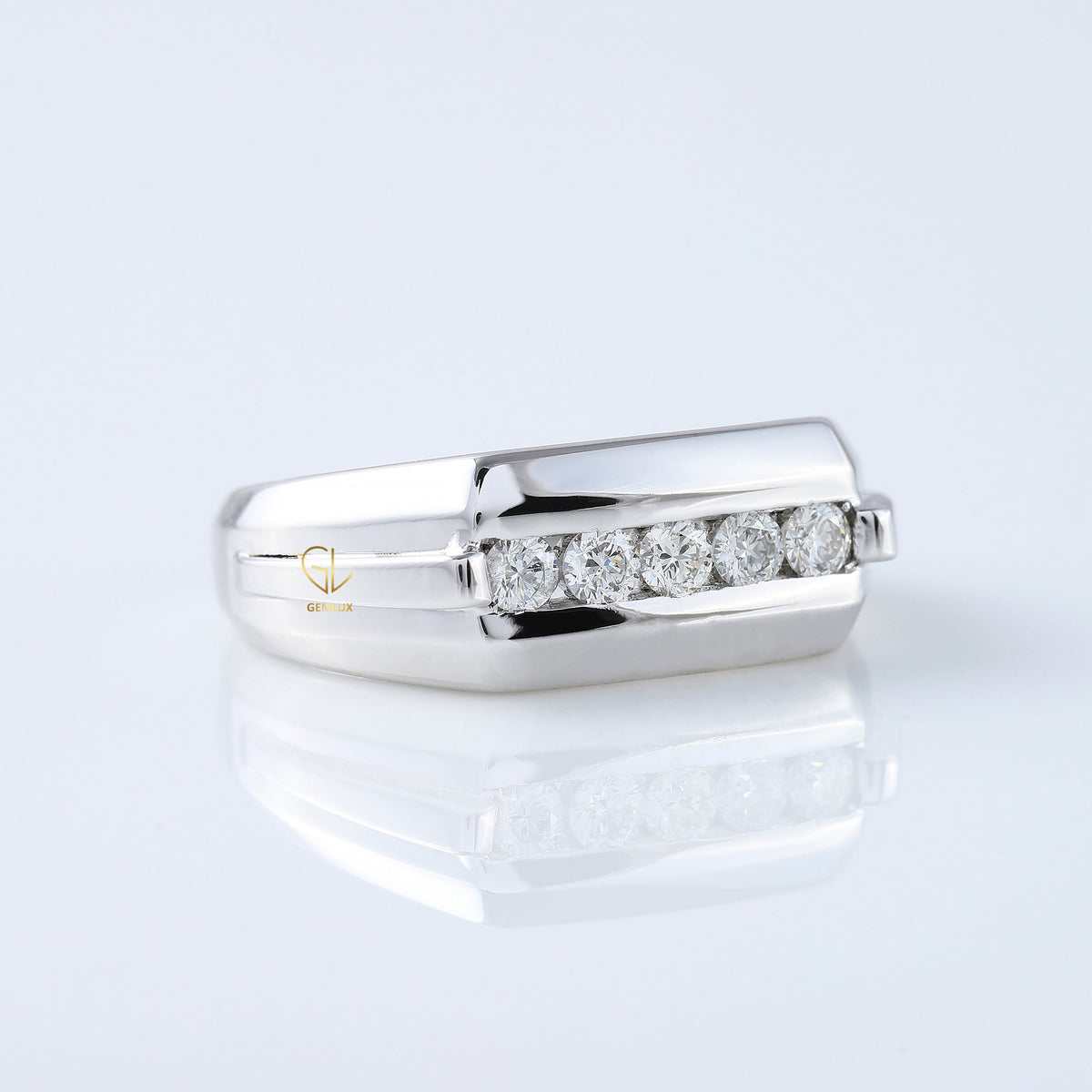 Five Stone Round Moissanite Channel Set Men's Engagement Ring