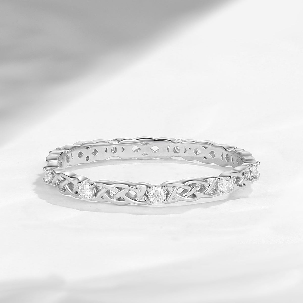 Celtic Full Eternity Moissanite Straight Wedding Band Stack