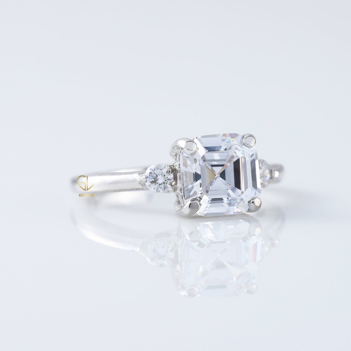 Trilogy 1.5 Ct Asscher Cut Lab Grown Three Stone Engagement Ring