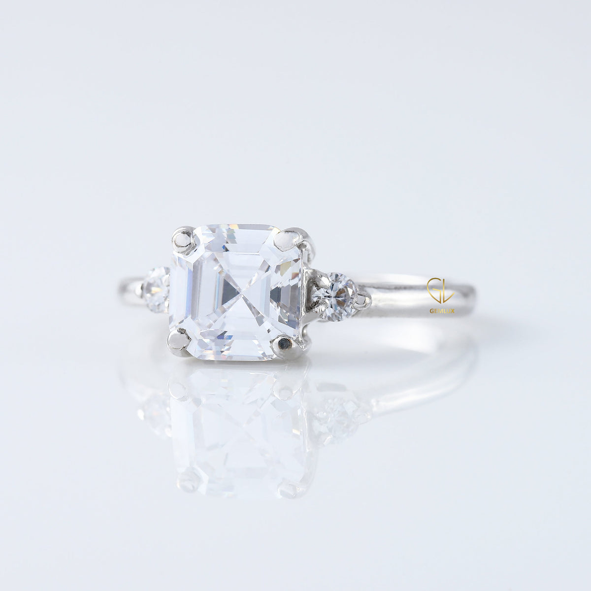 Trilogy 1.5 Ct Asscher Cut Lab Grown Three Stone Engagement Ring