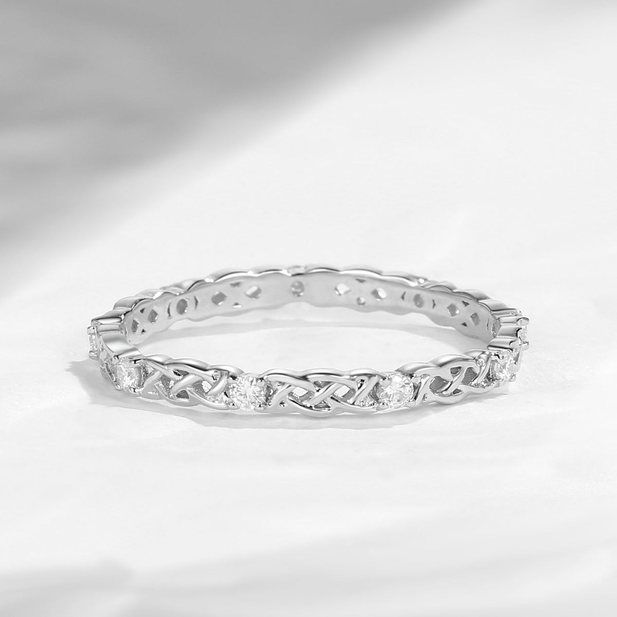 Celtic Full Eternity Moissanite Straight Wedding Band Stack