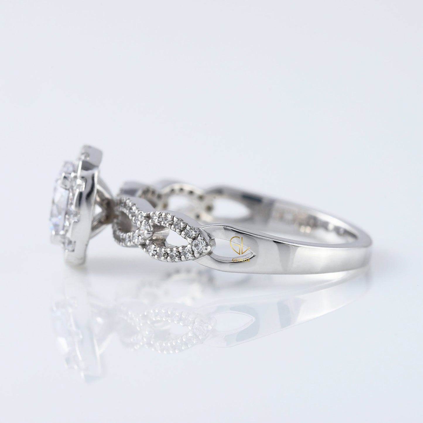 Twisted Round Moissanite Halo Infinity Shank Engagement Ring
