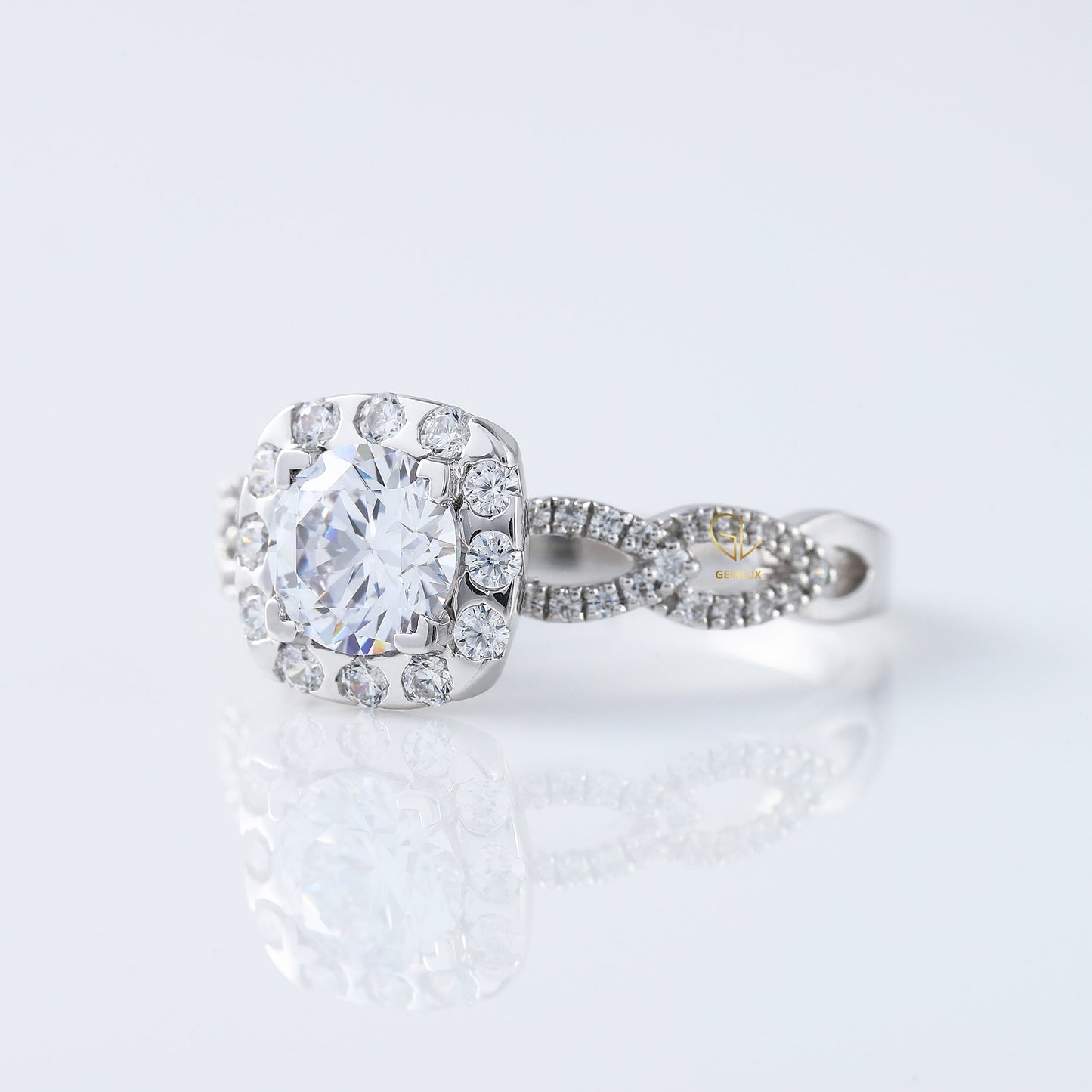 Twisted 1 Ct Round Cut Lab Grown Halo Infinity Shank Engagement Ring