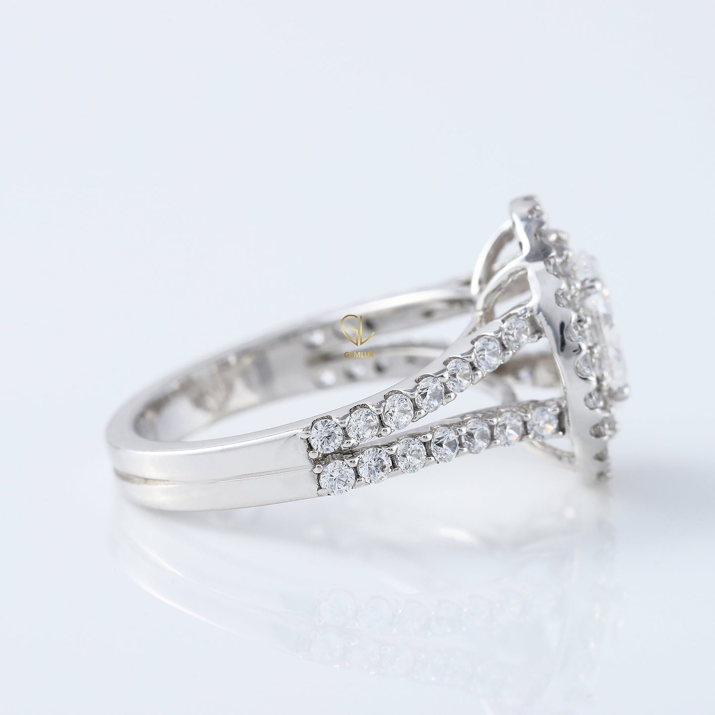 Split Shank 1 Ct Oval Cut Moissanite Double Halo Engagement Ring