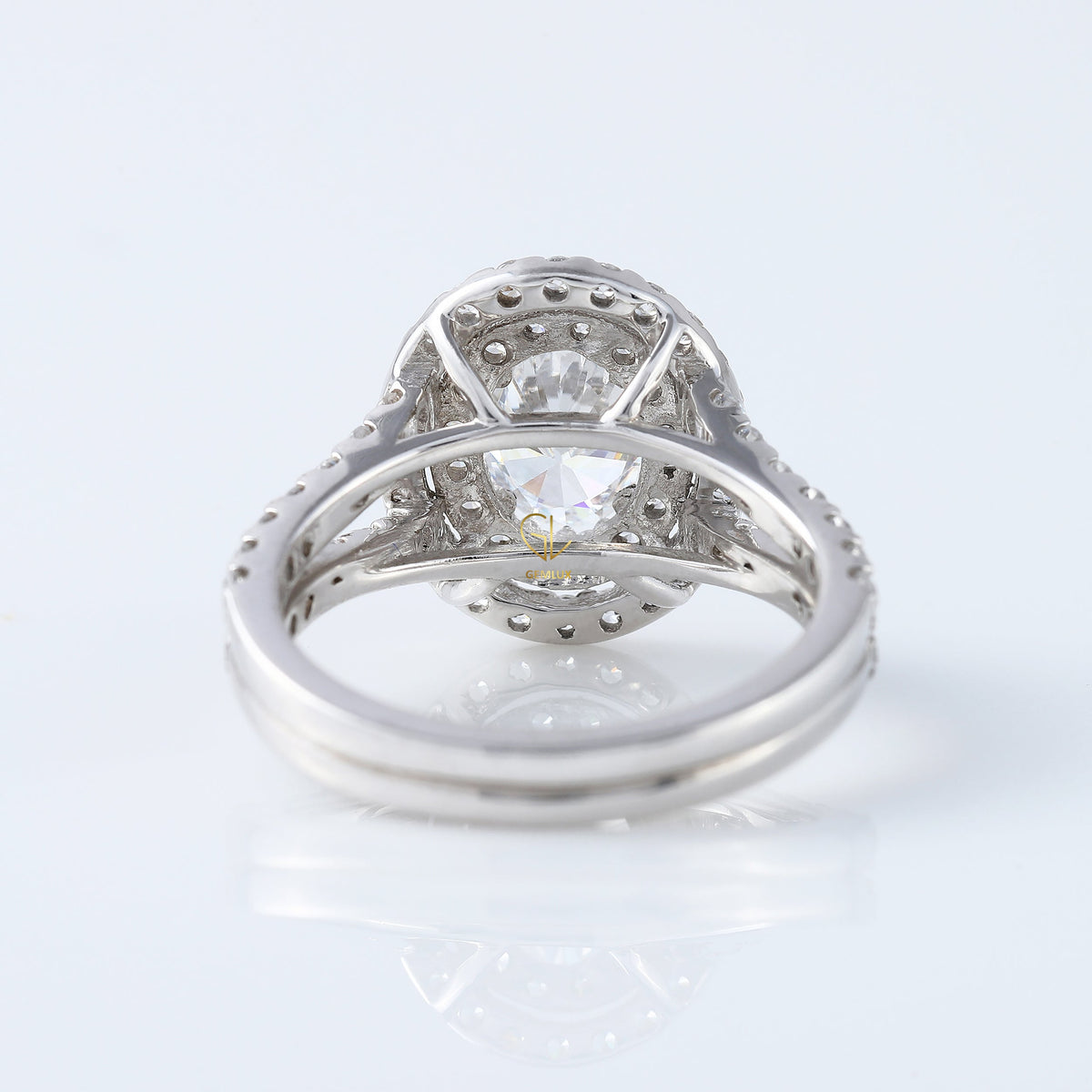 Split Shank 1 Ct Oval Cut Moissanite Double Halo Engagement Ring
