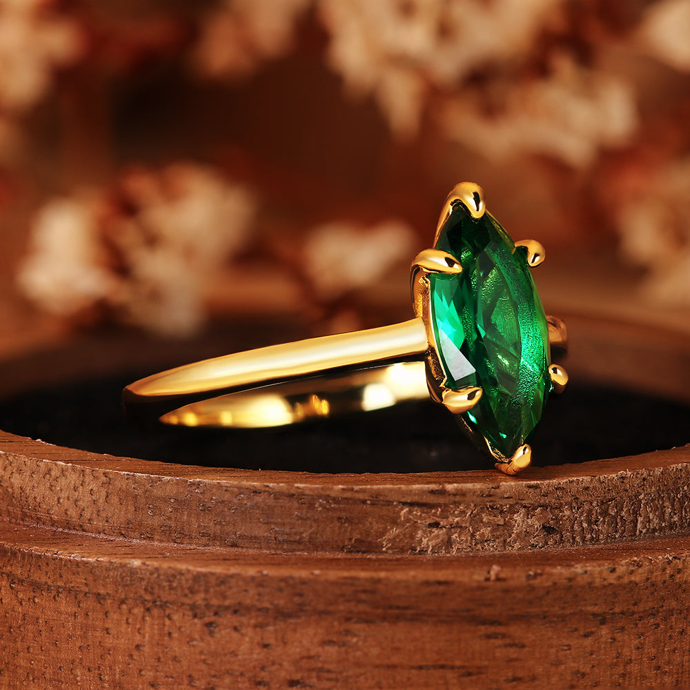 2.07CT Marquise Cut Lab Emerald Elegant Solitaire Engagement Ring