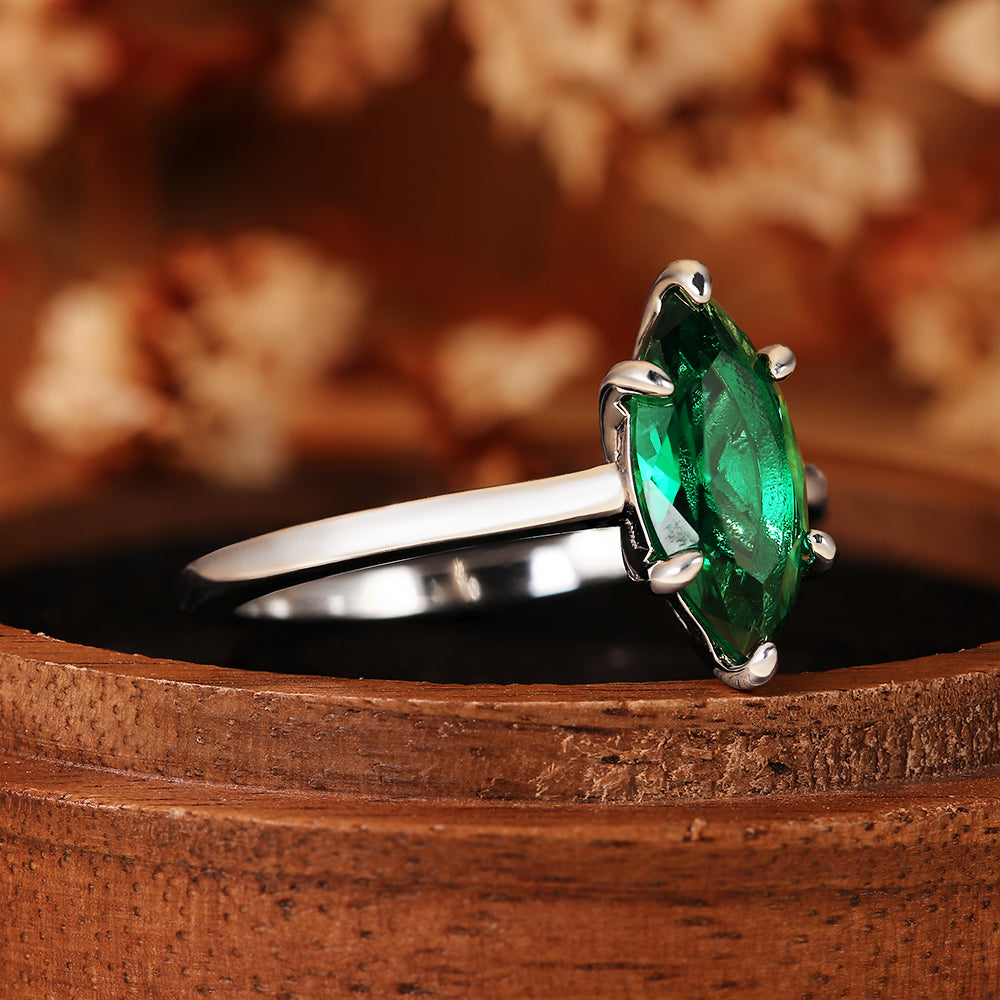2.07CT Marquise Cut Lab Emerald Elegant Solitaire Engagement Ring