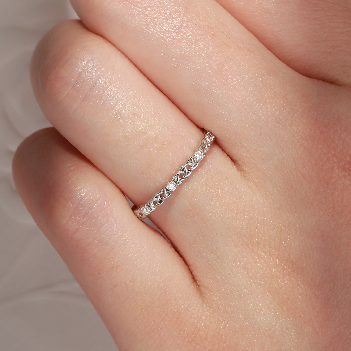 Celtic Full Eternity Moissanite Straight Wedding Band Stack