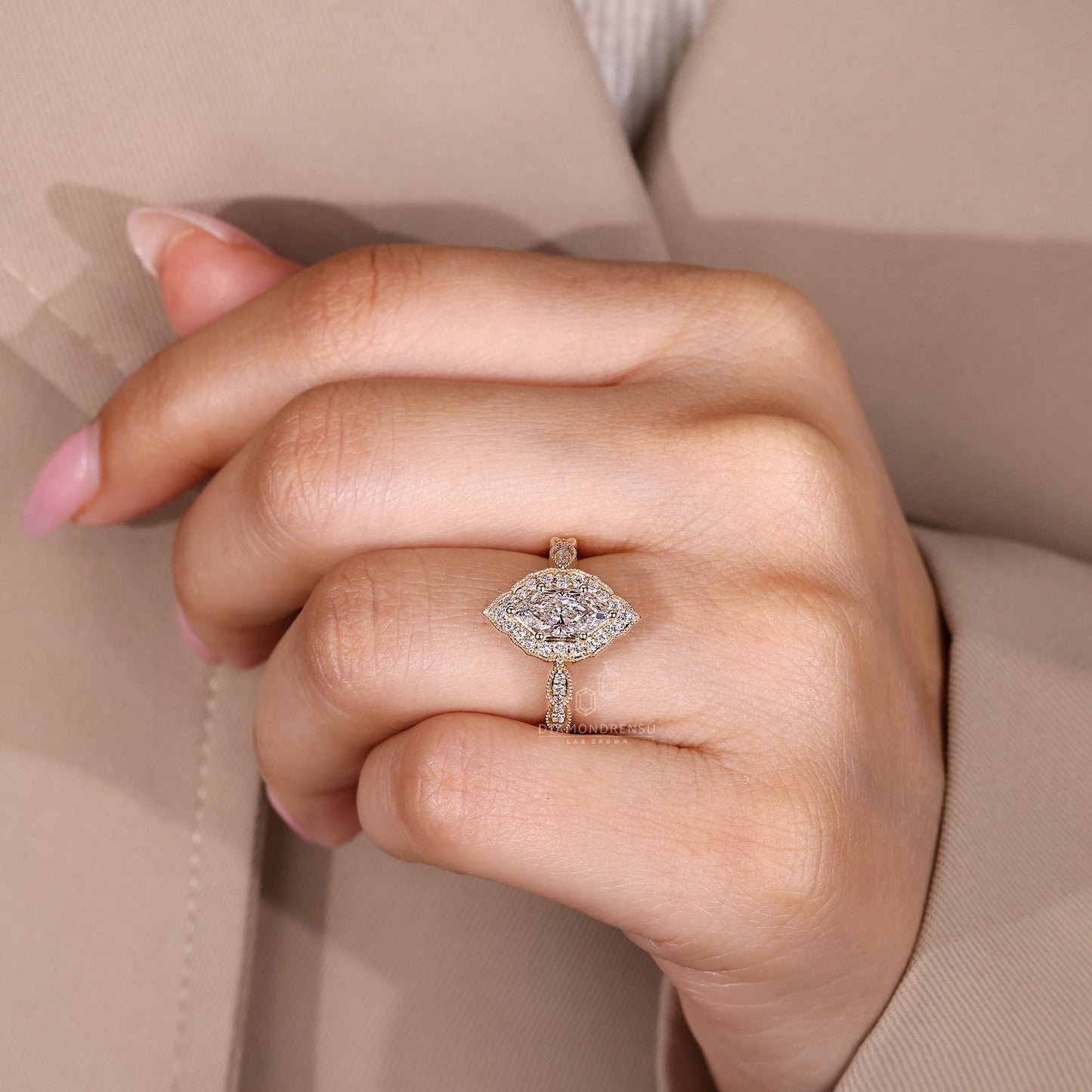 Dutch Marquise Ring with Round Cut Pave Band