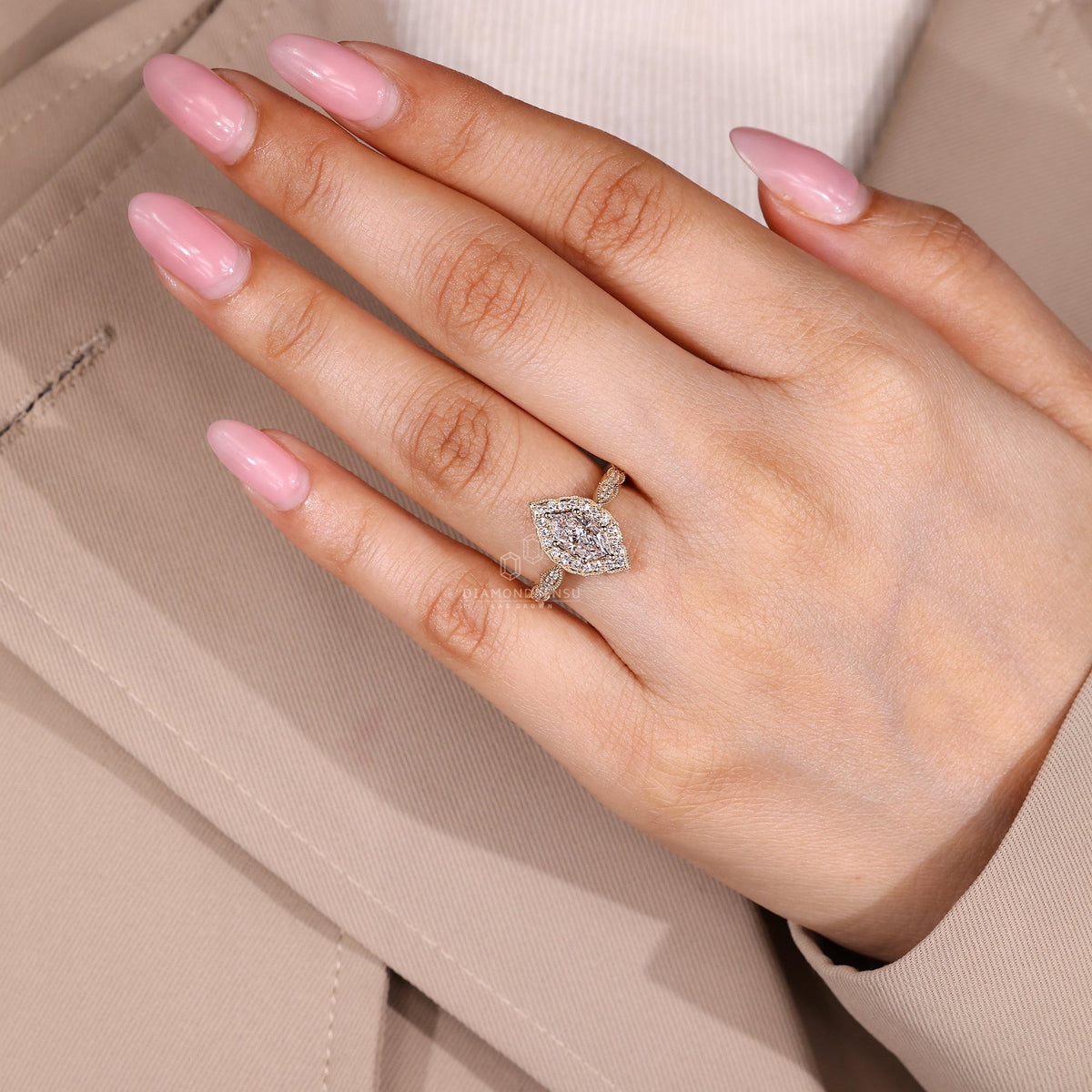 Dutch Marquise Ring with Round Cut Pave Band