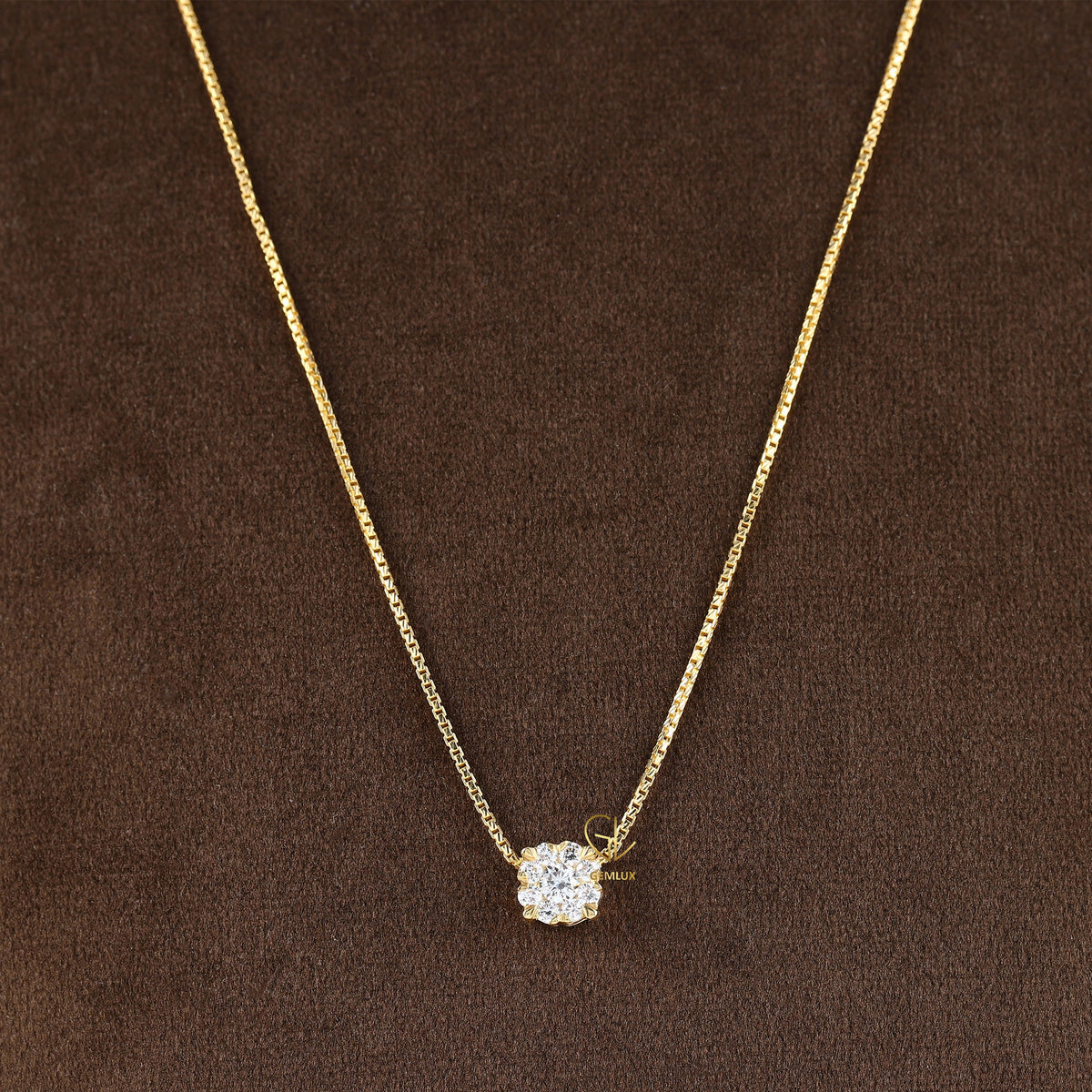 Round Cut Moissanite Floral Cluster Halo Pendant Necklace