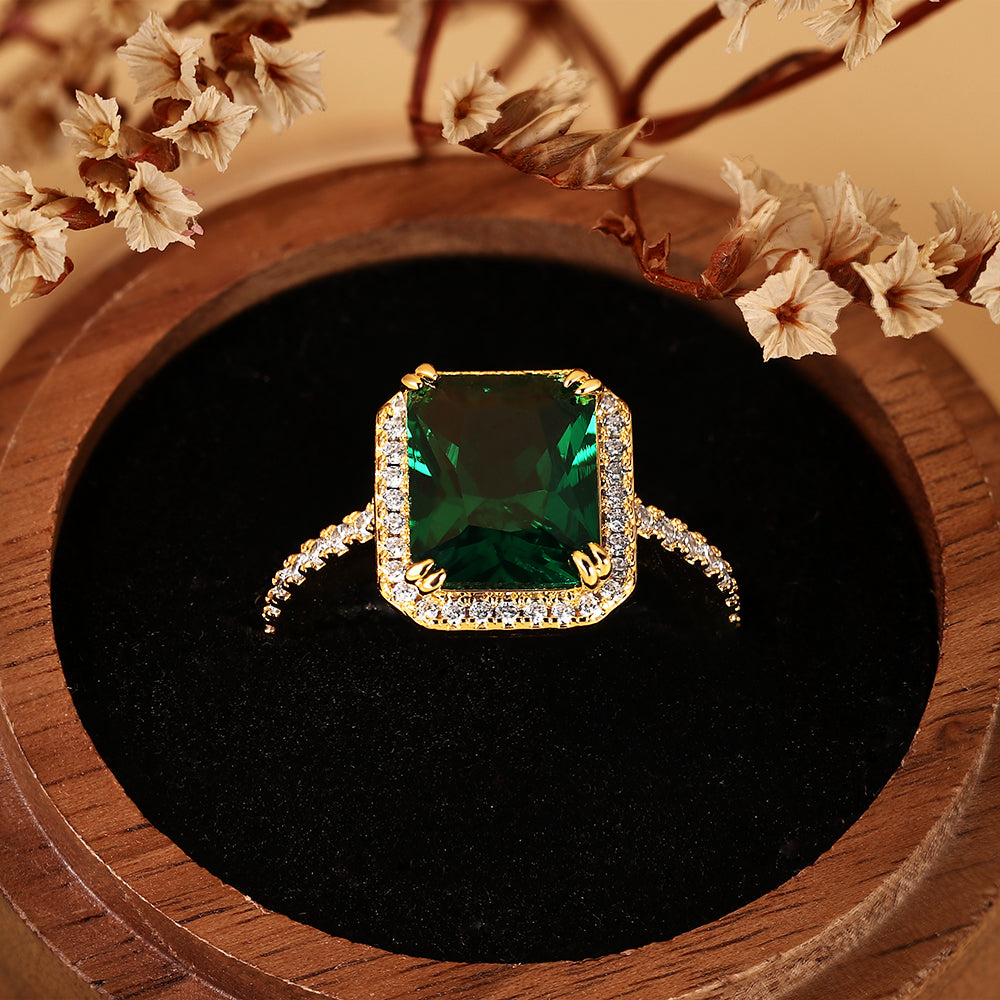 Luxury 1.87CT Emerald Cut Lab Emerald Halo Engagement Ring