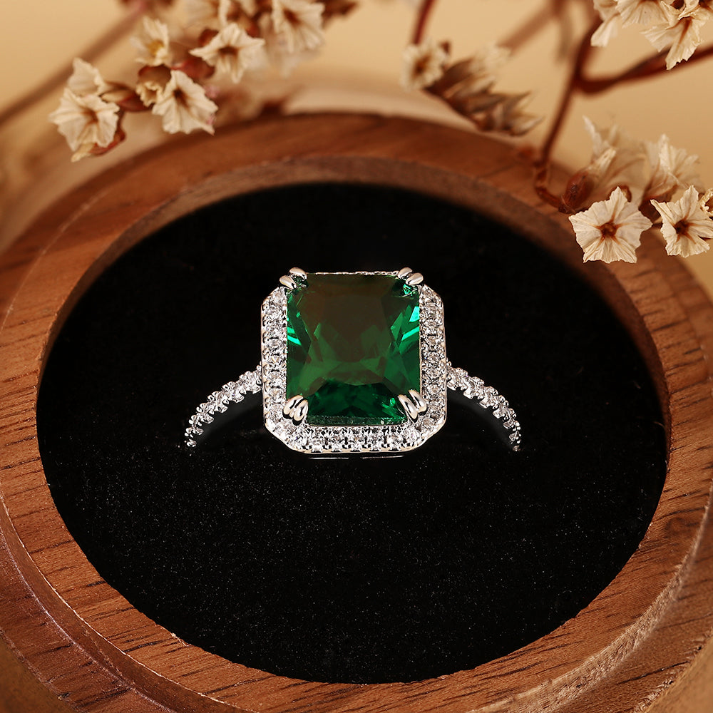 Luxury 1.87CT Emerald Cut Lab Emerald Halo Engagement Ring