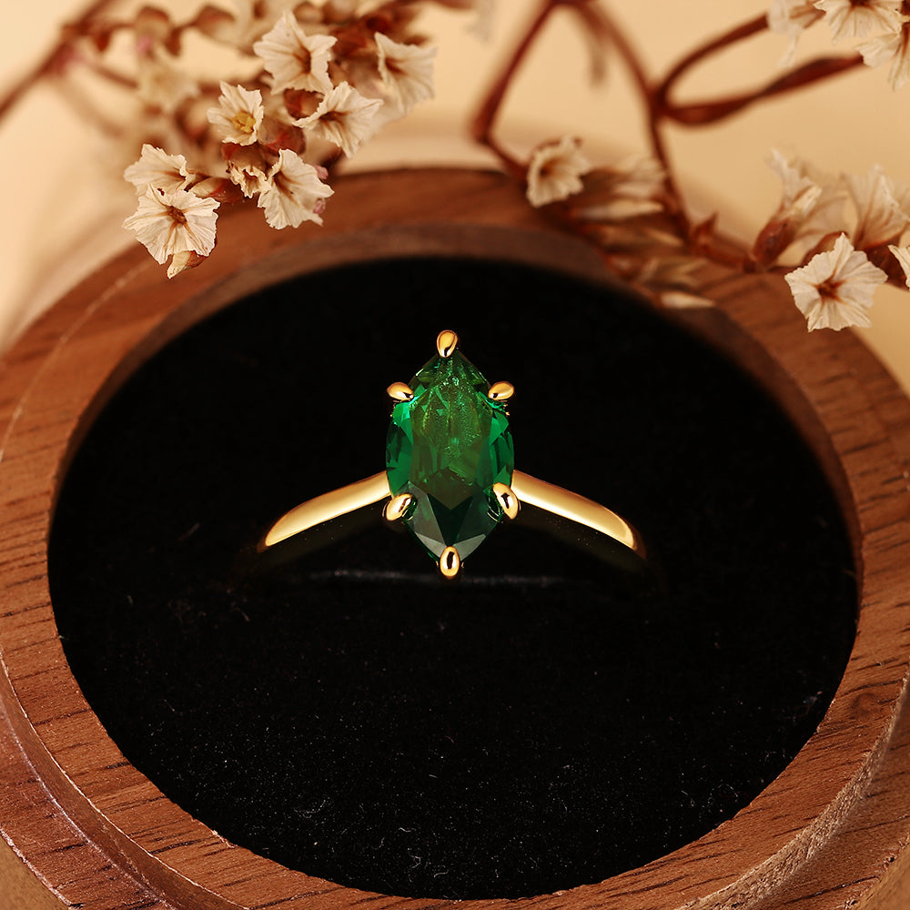 2.07CT Marquise Cut Lab Emerald Elegant Solitaire Engagement Ring
