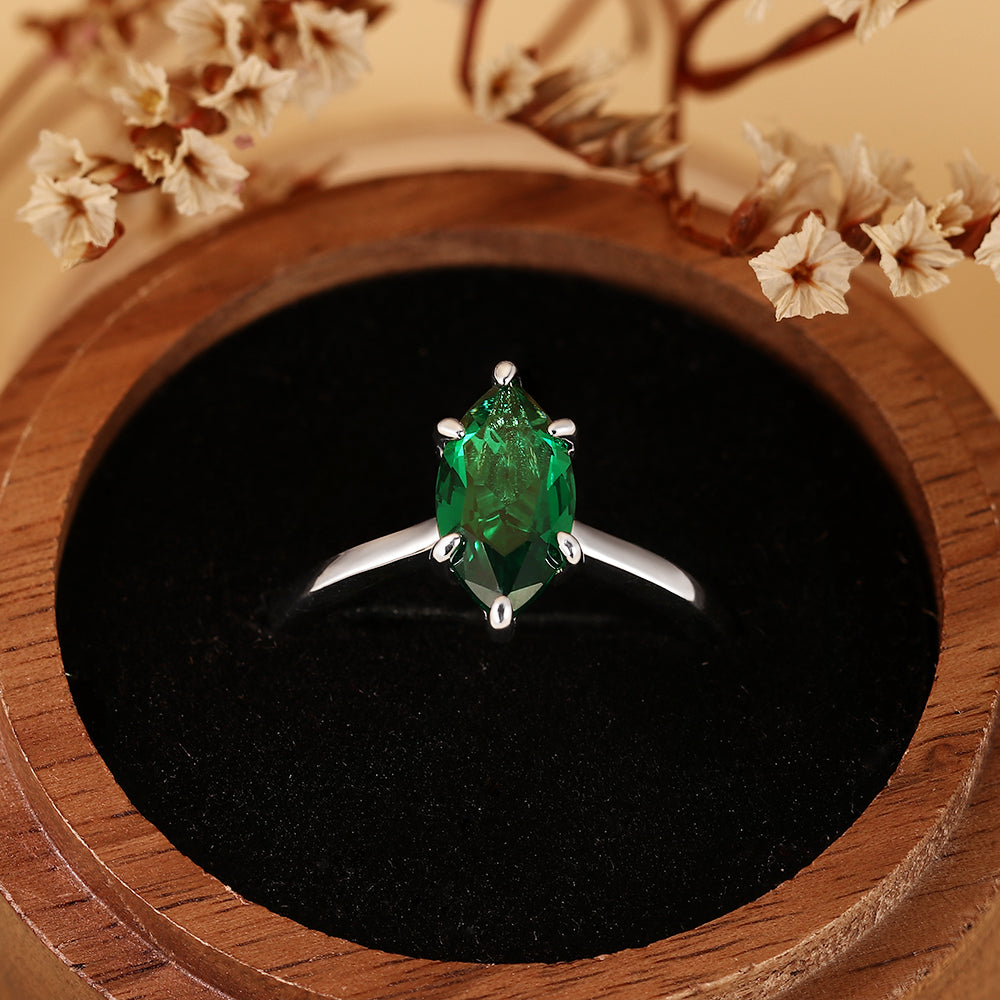 2.07CT Marquise Cut Lab Emerald Elegant Solitaire Engagement Ring
