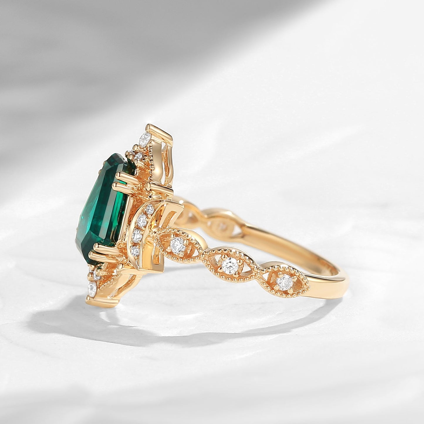 Crescent Moon | Coffin Cut Lab Emerald Ring - Till Death Do Us Part