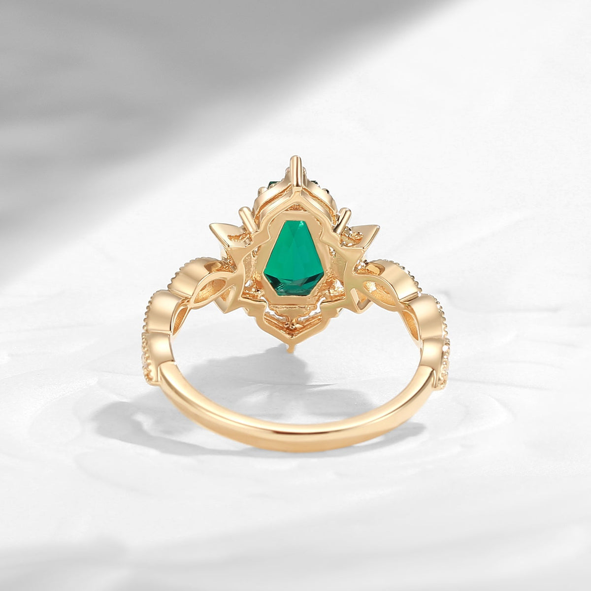 Crescent Moon | Coffin Cut Lab Emerald Ring - Till Death Do Us Part
